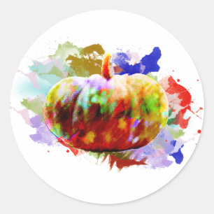 Sticker Rond Petite aquarelle Citrouille Halloween automne sais