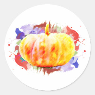 Sticker Rond Petite aquarelle Citrouille Halloween automne sais
