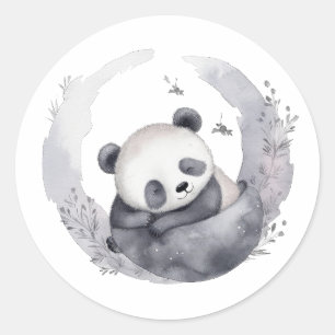 Sticker Rond Petite Aquarelle Sleepy Bébé Panda Ours