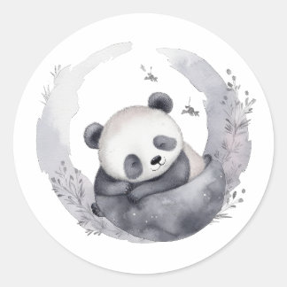Sticker Rond Petite Aquarelle Sleepy Bébé Panda Ours