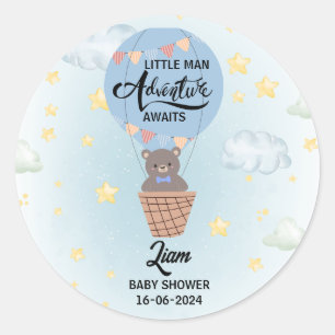 Sticker Rond petite aventure homme attend le baby shower ours