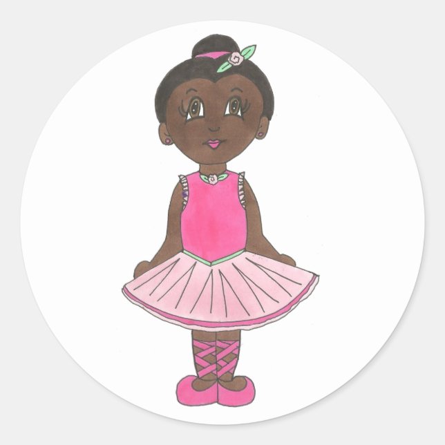 Sticker Rond Petite Ballerina Danse Ballet Fille Considérant (Devant)
