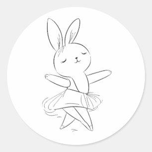Sticker Rond Petite ballerine, lapin dansant, noir et blanc
