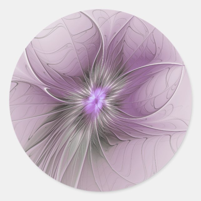 Sticker Rond Petite Beauté Moderne Mauve Grey Fractal Art Flowe (Devant)
