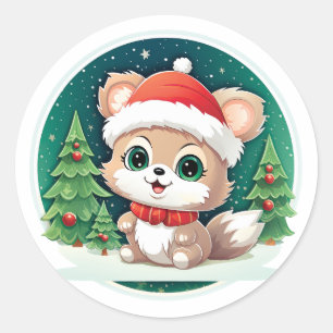 Sticker Rond Petite Bébé Animal Noël Magie