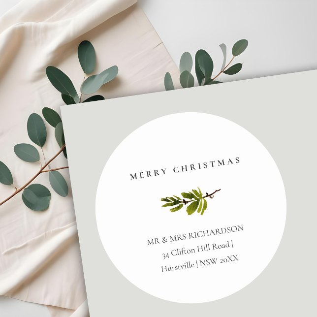 Sticker Rond Petite branche de pin Joyeux Noël Adresse (Créateur téléchargé)