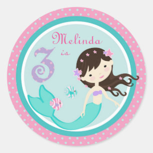 Sticker Rond Petite brune 3 d'autocollant de sirène
