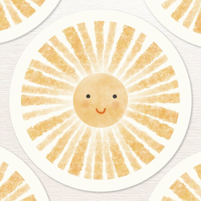 Sticker Rond Petite couleur d'eau douce Happy (Little sunshine happy watercolor stickers)