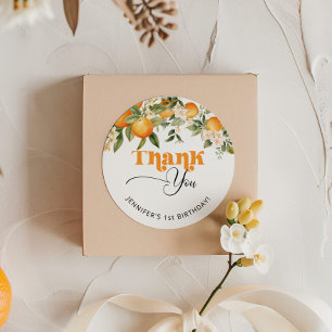 Sticker Rond Petite cutie agrumes oranges anniversaire merci