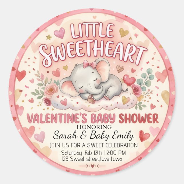 Sticker Rond Petite Douceur Baby Shower Eléphant de la Saint-Va (Devant)