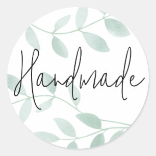 Sticker Rond Petite entreprise artisanale avec feuilles aquarel