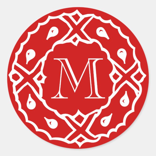 Sticker Rond Petite enveloppe de Noël avec monogramme de couron (Devant)