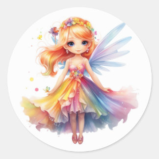 Sticker Rond Petite fée colorée avec une robe large