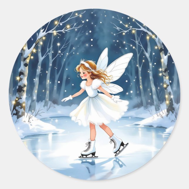 Sticker Rond Petite Fée Patinage de Noël (Devant)