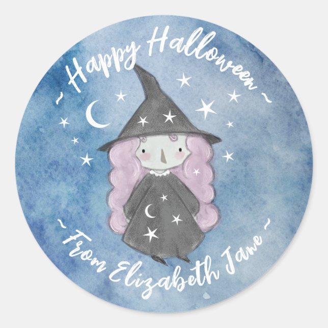 Sticker Rond Petite Fée Sorcière Fête d'Halloween pour Enfants (Devant)