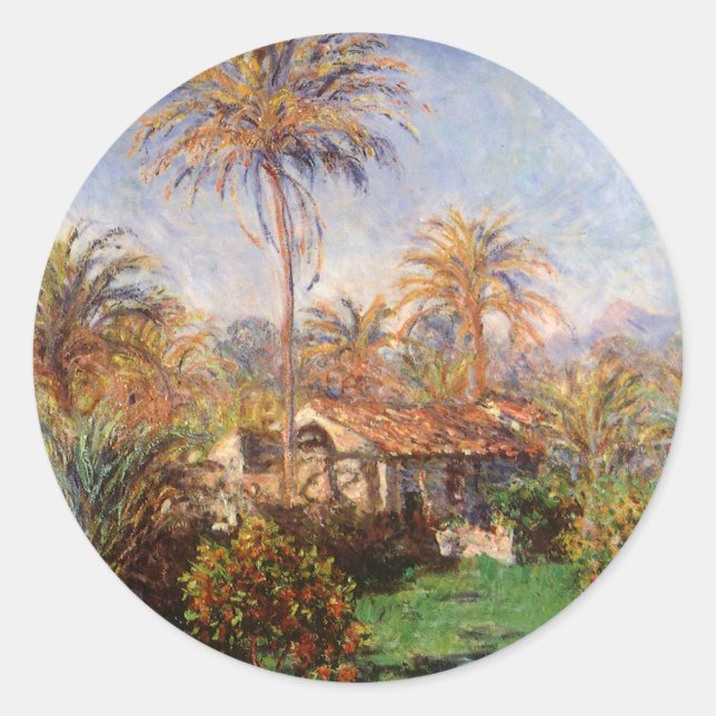 Sticker Rond Petite ferme rurale à Bordighera par Claude Monet (Devant)