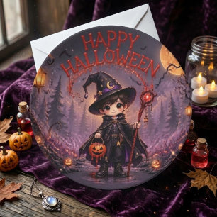 Sticker Rond Petite fête d'Halloween pour enfants sorcier