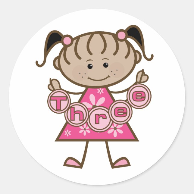 Sticker Rond Petite fille 3e anniversaire Tshirts et cadeaux (Devant)