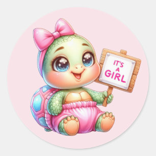 Sticker Rond Petite fille adorable tortue de mer