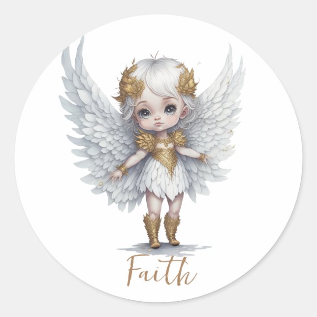 Sticker Rond Petite fille ange - Foi (Devant)