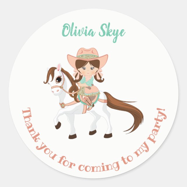 Sticker Rond Petite fille au cheval Filles Anniversaire (Devant)