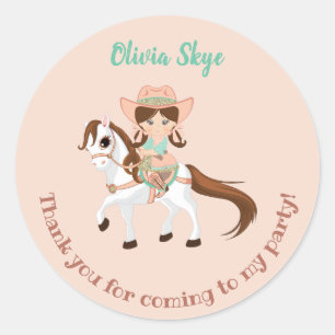 Sticker Rond Petite fille au cheval Filles Anniversaire