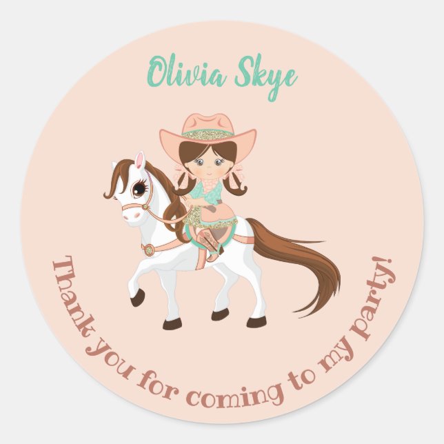 Sticker Rond Petite fille au cheval Filles Anniversaire (Devant)