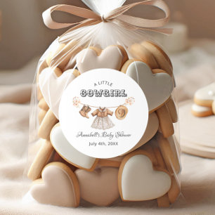 Sticker Rond Petite fille Casquette Bottes Baby shower robe