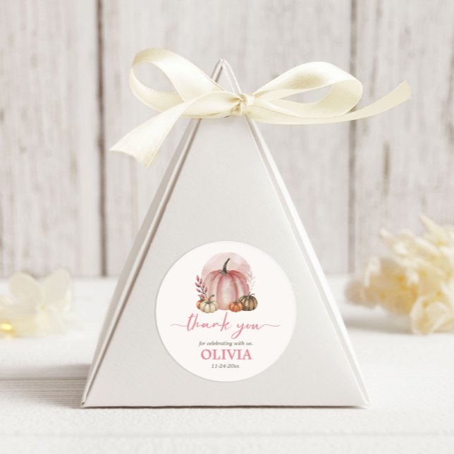 Sticker Rond Petite fille Citrouille Baby shower rose Merci (Créateur téléchargé)