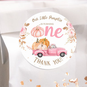 Sticker Rond Petite fille Citrouille Pink Truck Automne 1er ann