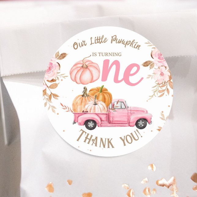 Sticker Rond Petite fille Citrouille Pink Truck Automne 1er ann (Créateur téléchargé)