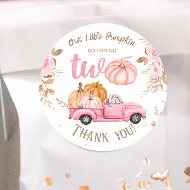 Sticker Rond Petite fille Citrouille Pink Truck Automne 2e anni (Créateur téléchargé)