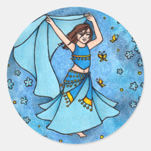 Sticker Rond Petite fille danse du ventre bleu