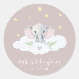 Sticker Rond Petite fille d'arachide Baby shower Eléphant rose