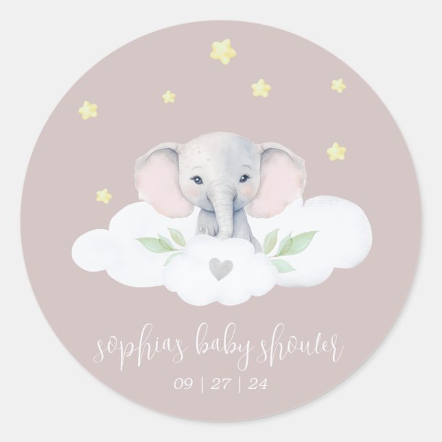 Sticker Rond Petite fille d'arachide Baby shower Eléphant rose (Devant)