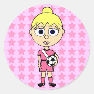Sticker Rond Petite fille de football étoile rose blond cheveux