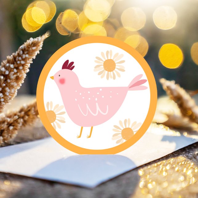 Sticker Rond Petite Fille De Poulets Ferme Pâques Poulet Annive (Créateur téléchargé)