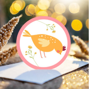 Sticker Rond Petite Fille De Poulets Ferme Pâques Poulet Annive