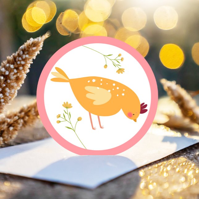 Sticker Rond Petite Fille De Poulets Ferme Pâques Poulet Annive (Créateur téléchargé)