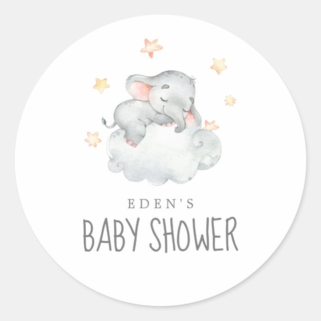 Sticker Rond Petite fille éléphante Baby shower Enveloppe Phoqu (Devant)