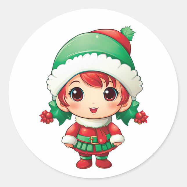 Sticker Rond Petite fille Elf Xmas Magie (Devant)