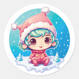 Sticker Rond Petite fille Elf Xmas Magie
