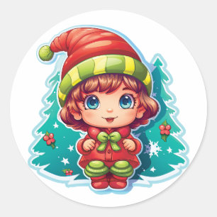 Sticker Rond Petite fille Elf Xmas Magie