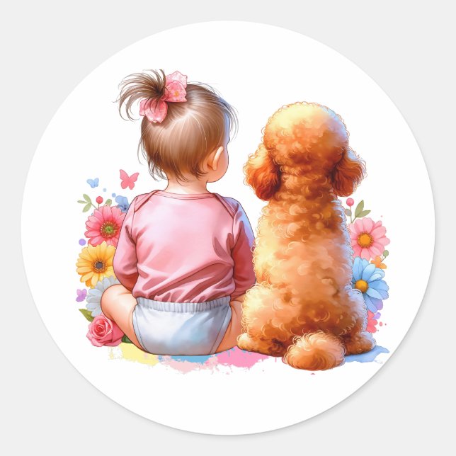 Sticker Rond Petite fille et canicule d'abricot (Devant)