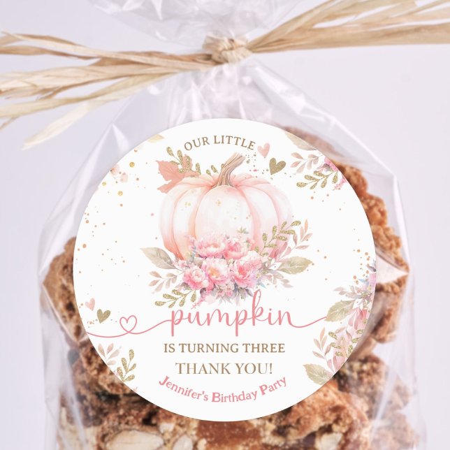 Sticker Rond Petite fille florale rose Citrouille automne 3e an (Créateur téléchargé)