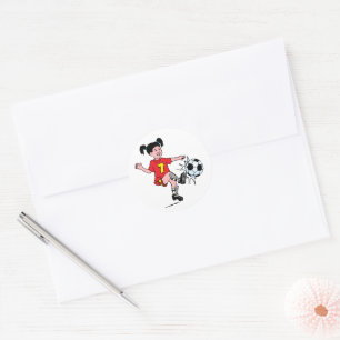 Sticker Rond Petite Fille Jouant au Football