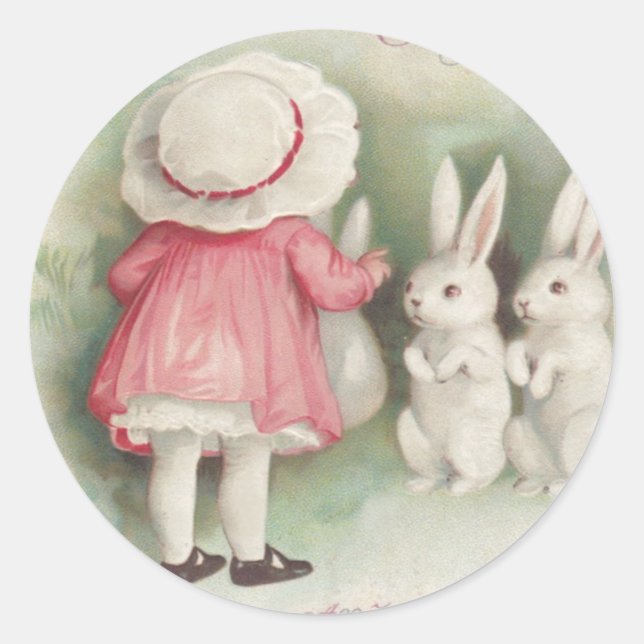 Sticker Rond Petite Fille Lapin de Pâques (Devant)
