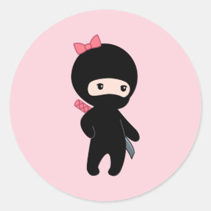 Sticker Rond Petite fille Ninja rose