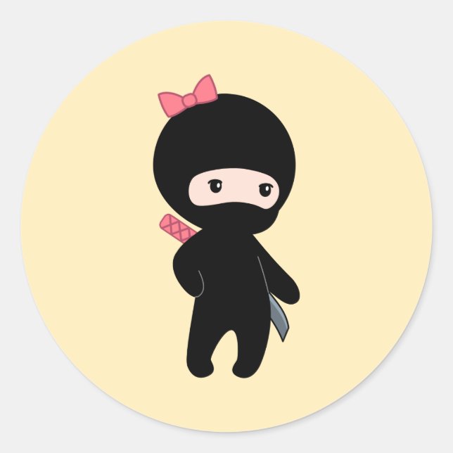 Sticker Rond Petite fille Ninja sur jaune (Devant)