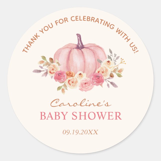 Sticker Rond Petite fille rose Baby shower Citrouille (Devant)